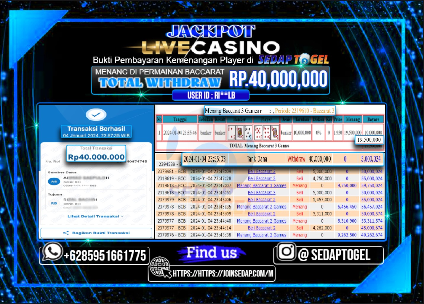 bukti jackpot live casino
